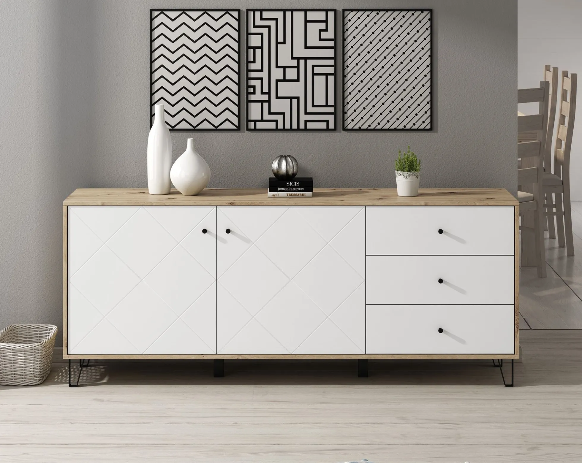 Barlo - Dressoir - Wit/eiken - 183x40x75 cm