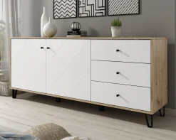 Barlo - Dressoir - Wit/eiken - 183x40x75 cm