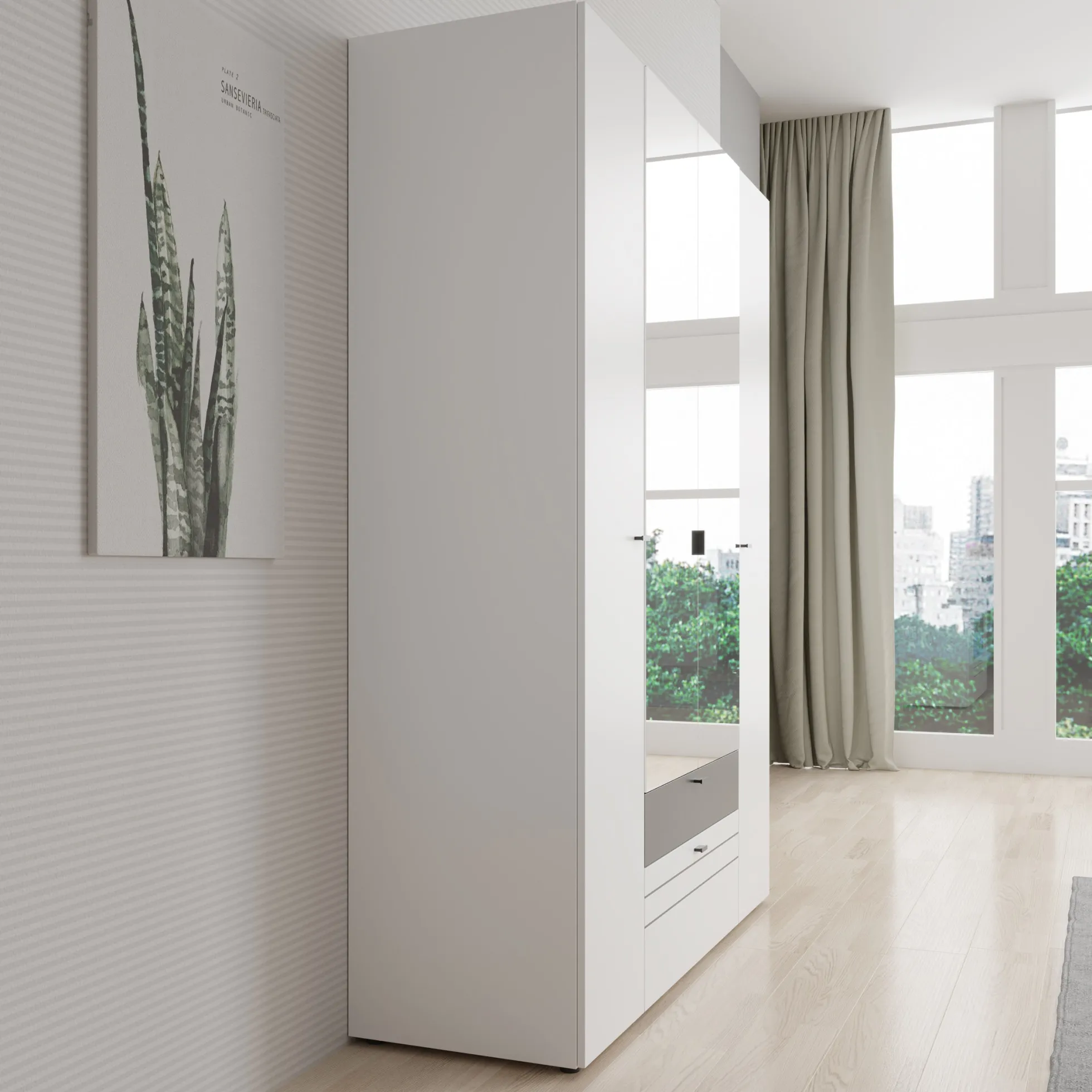 Basmira - Kledingkast met 4 deuren - Wit - 155x52x208 cm
