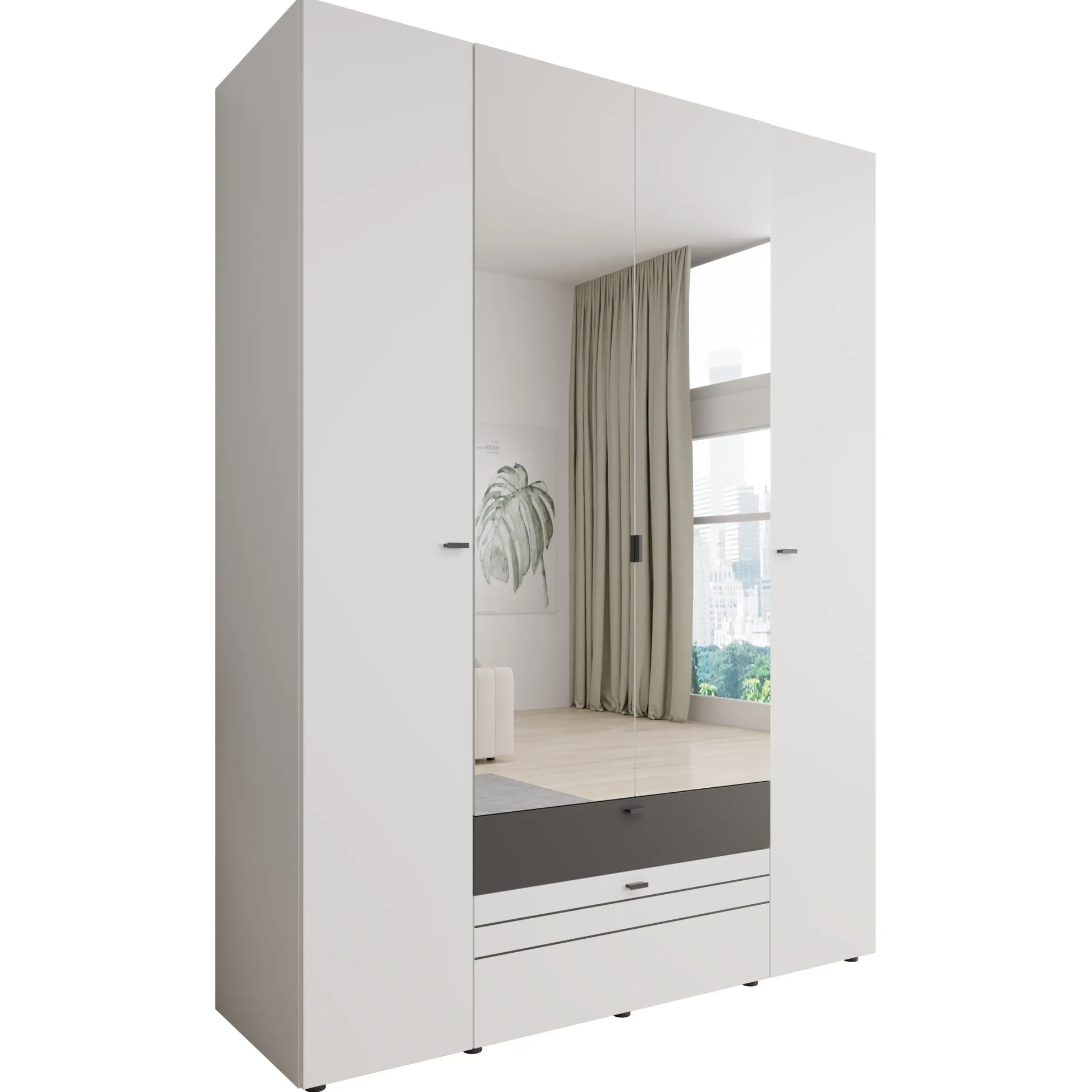 Basmira - Kledingkast met 4 deuren - Wit - 155x52x208 cm