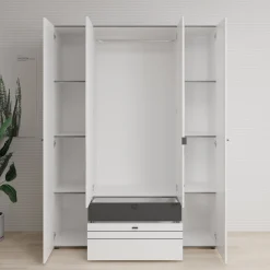 Basmira - Kledingkast met 4 deuren - Wit - 155x52x208 cm