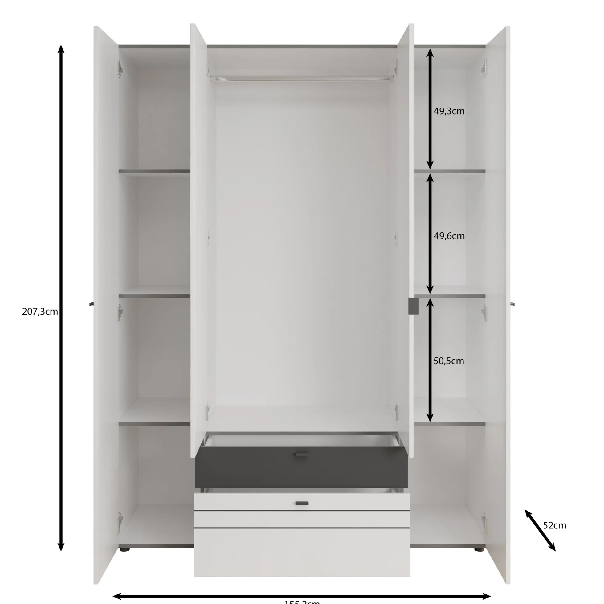Basmira - Kledingkast met 4 deuren - Wit - 155x52x208 cm