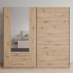 Basmira - Kledingkast met schuifdeuren - Eikenpatroon - 220x62x205 cm