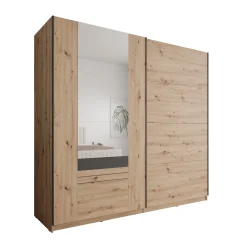 Basmira - Kledingkast met schuifdeuren - Eikenpatroon - 220x62x205 cm