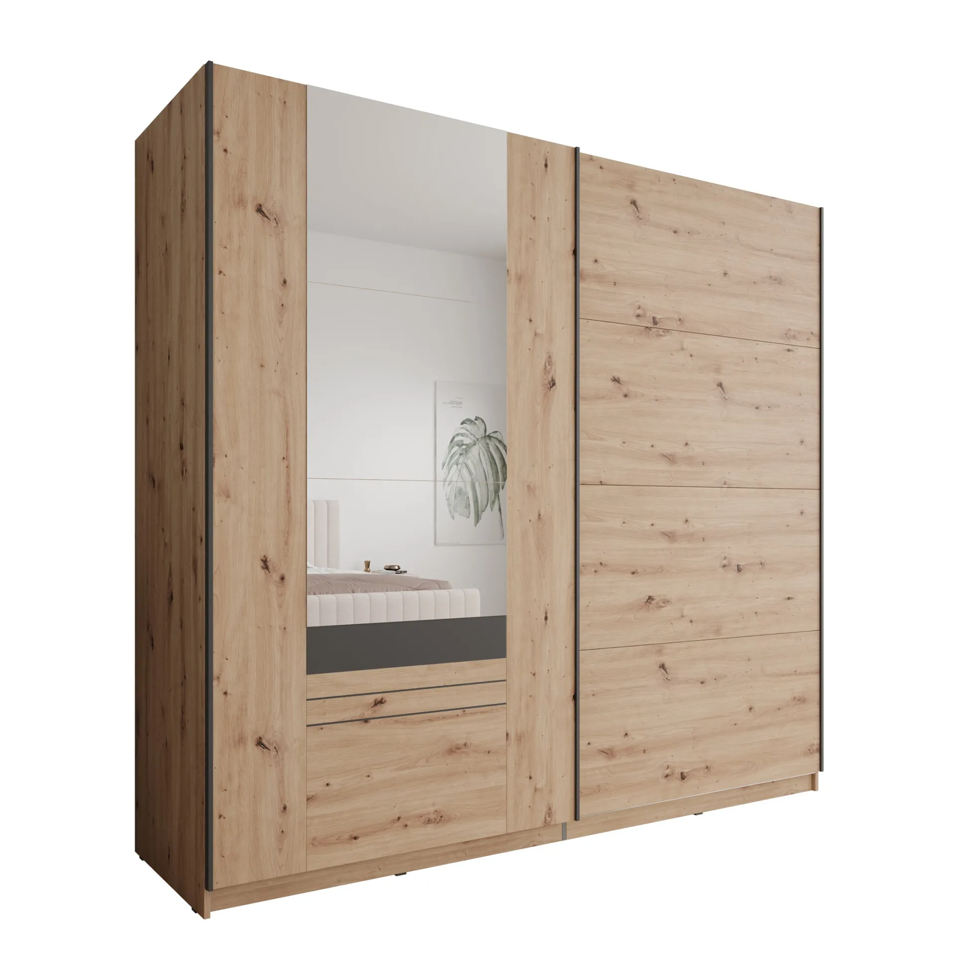 Basmira - Kledingkast met schuifdeuren - Eikenpatroon - 220x62x205 cm