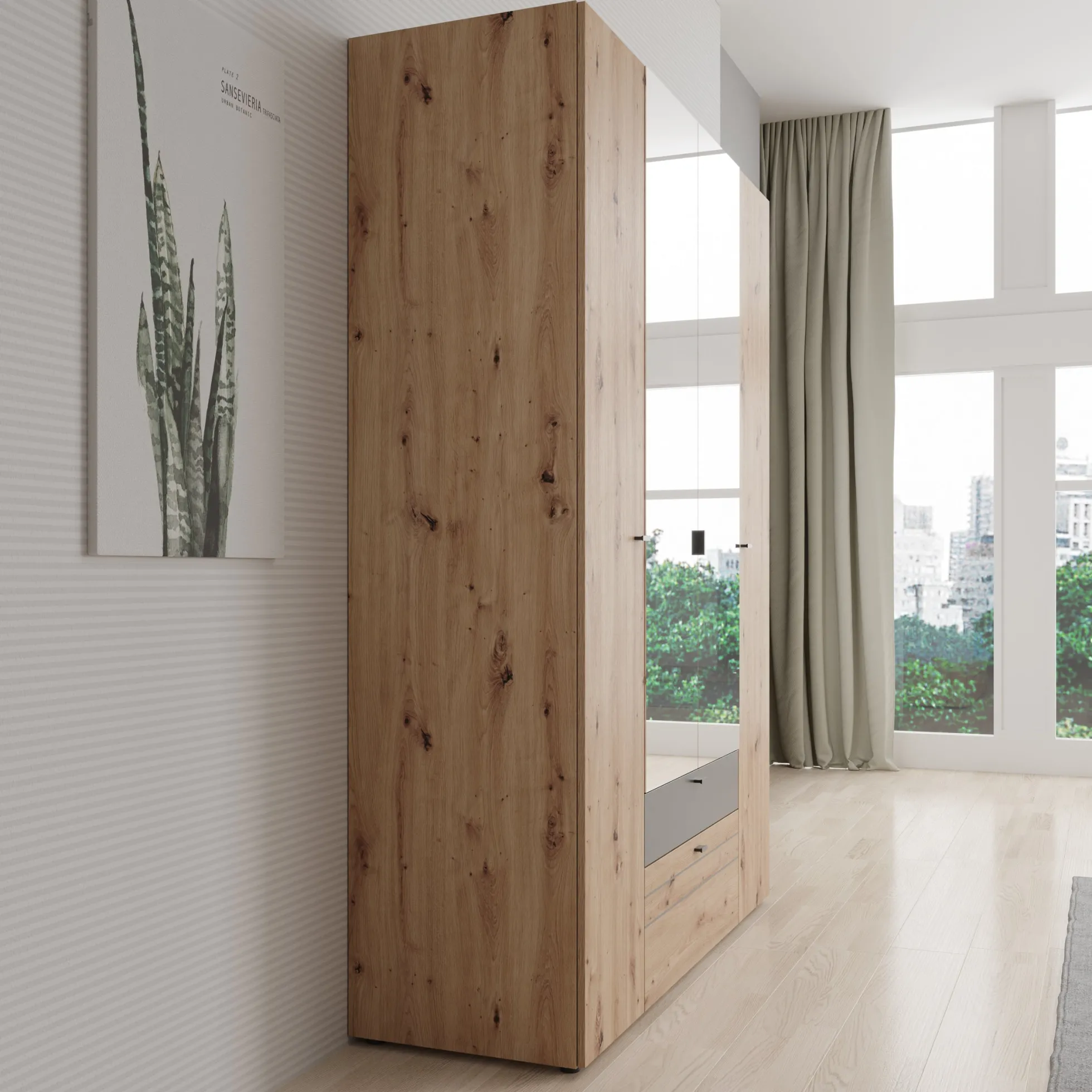 Basmira - Kledingkast met 4 deuren - Eikenpatroon - 155x52x208 cm
