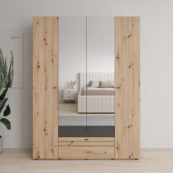 Basmira - Kledingkast met 4 deuren - Eikenpatroon - 155x52x208 cm