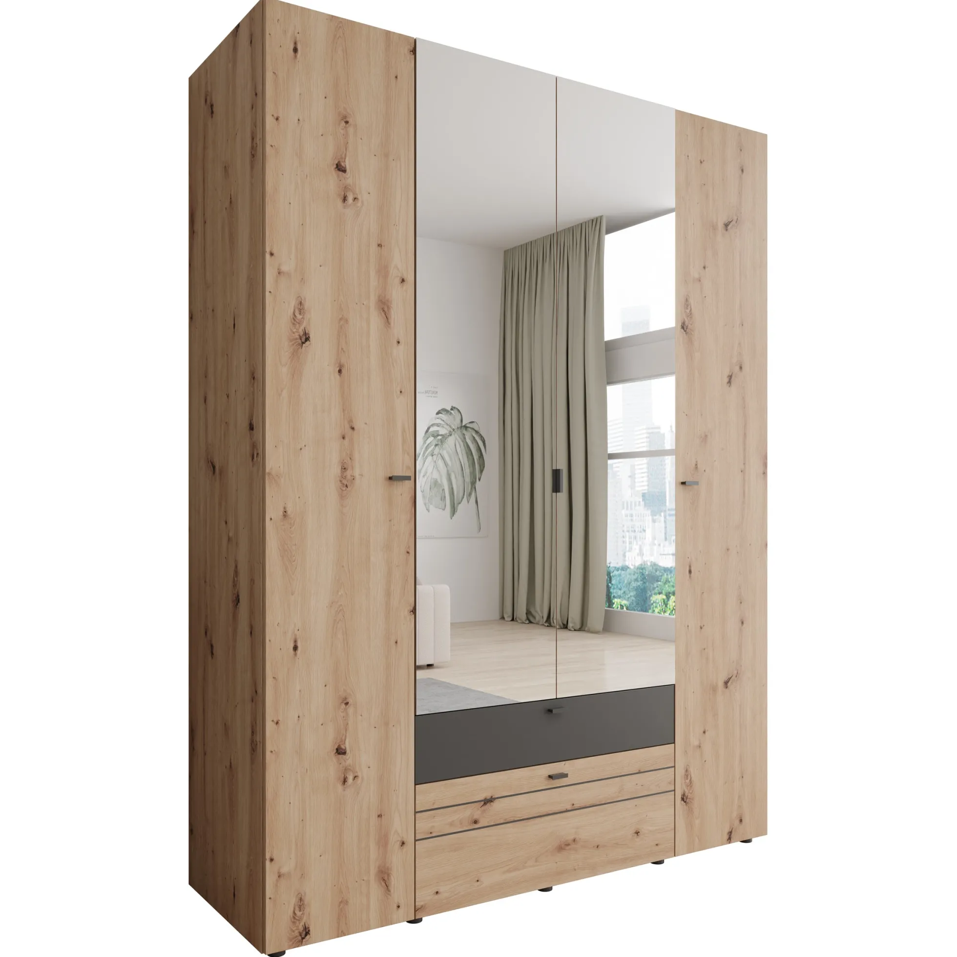 Basmira - Kledingkast met 4 deuren - Eikenpatroon - 155x52x208 cm