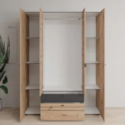 Basmira - Kledingkast met 4 deuren - Eikenpatroon - 155x52x208 cm