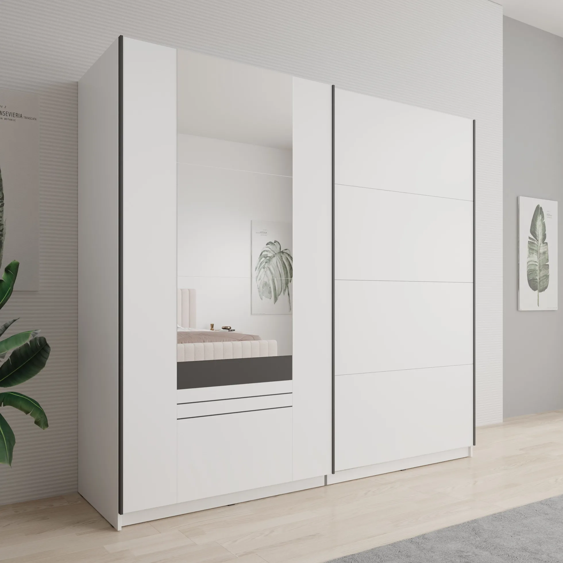 Basmira - Kledingkast met schuifdeuren - Wit - 220x62x205 cm