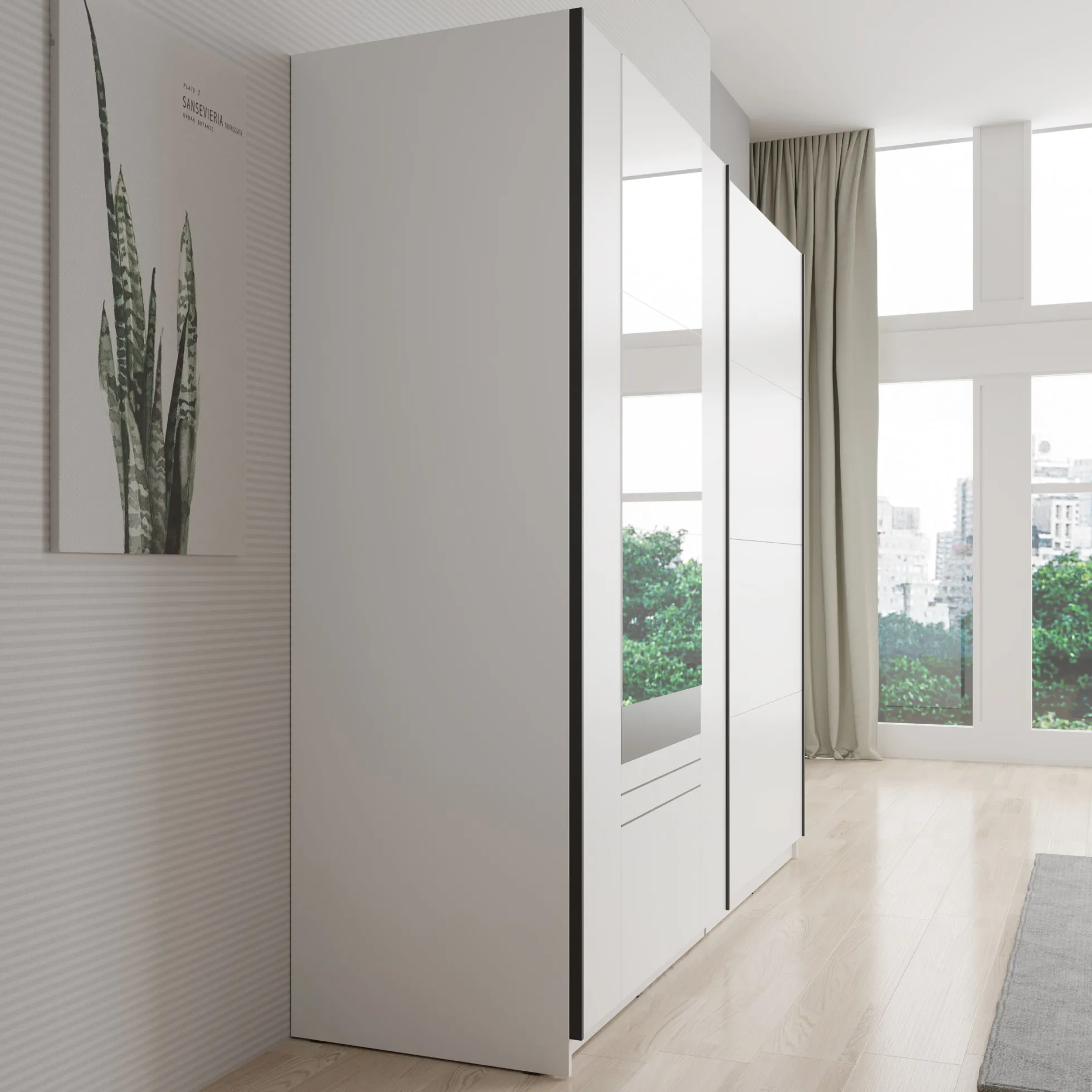 Basmira - Kledingkast met schuifdeuren - Wit - 220x62x205 cm