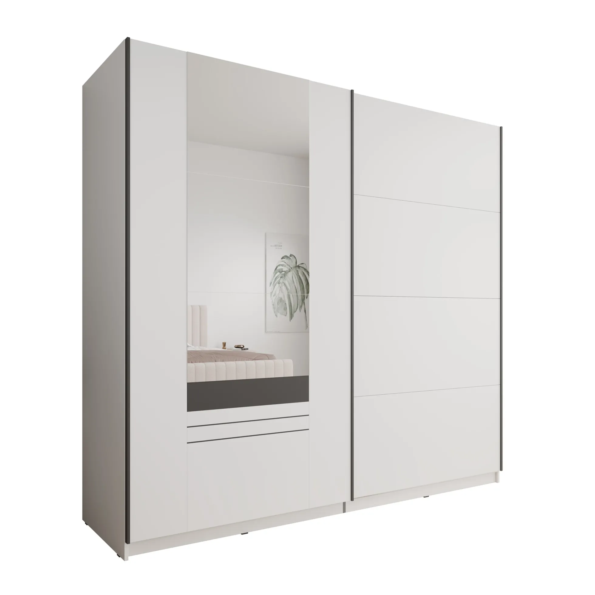 Basmira - Kledingkast met schuifdeuren - Wit - 220x62x205 cm