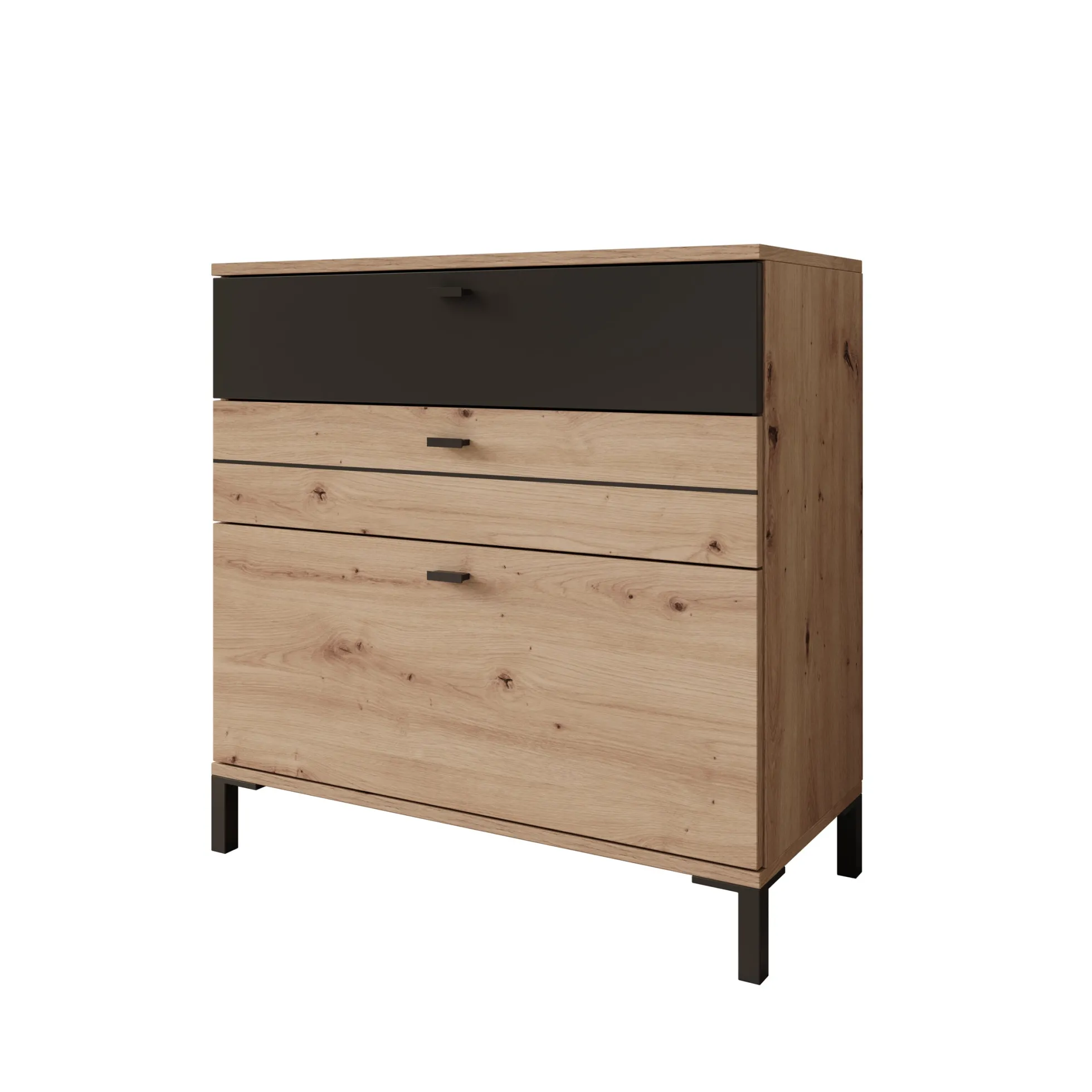 Basmira - Ladekast met 3 lades - Eikenpatroon - 77x35x78 cm