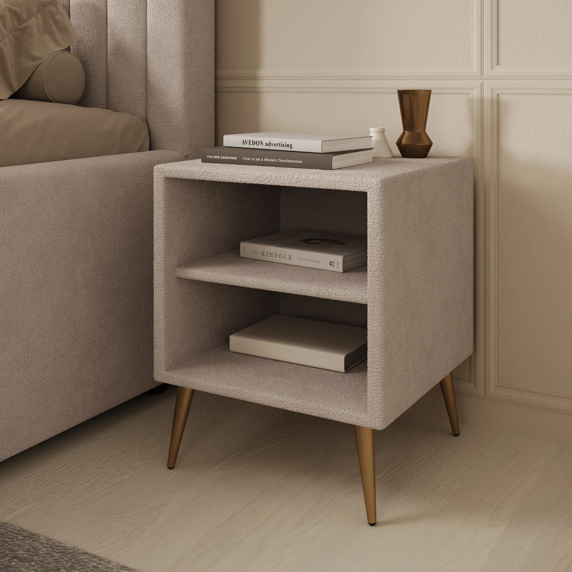 Bavira - Nachtkastje - Stof beige - 41x41x54 cm