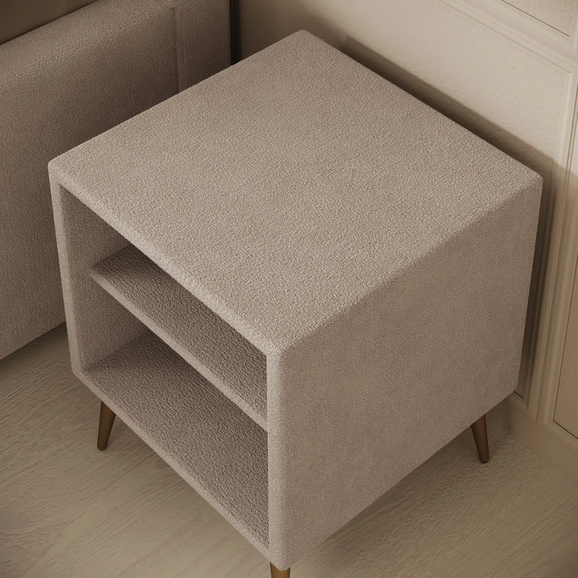 Bavira - Nachtkastje - Stof beige - 41x41x54 cm