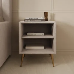 Bavira - Nachtkastje - Stof beige - 41x41x54 cm
