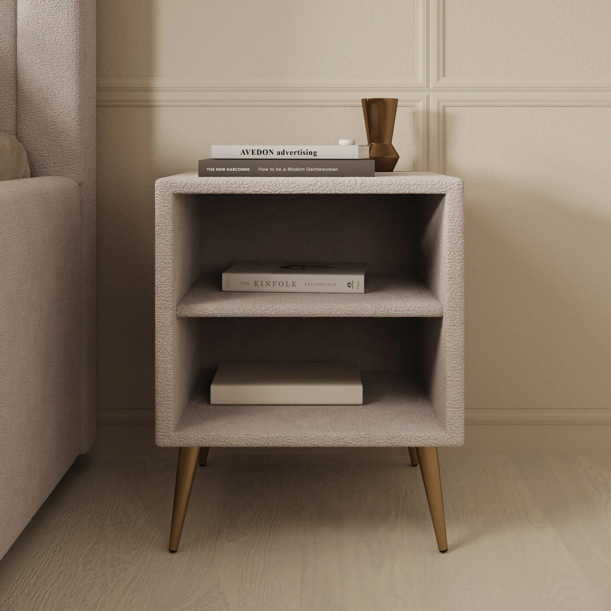Bavira - Nachtkastje - Stof beige - 41x41x54 cm