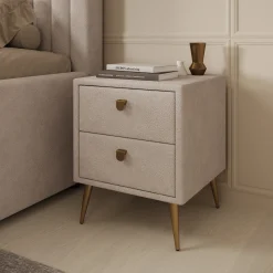 Bavira - Nachtkastje met lades - Stof beige - 41x41x54 cm