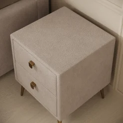 Bavira - Nachtkastje met lades - Stof beige - 41x41x54 cm