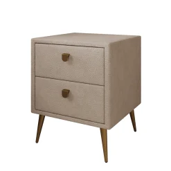 Bavira - Nachtkastje met lades - Stof beige - 41x41x54 cm