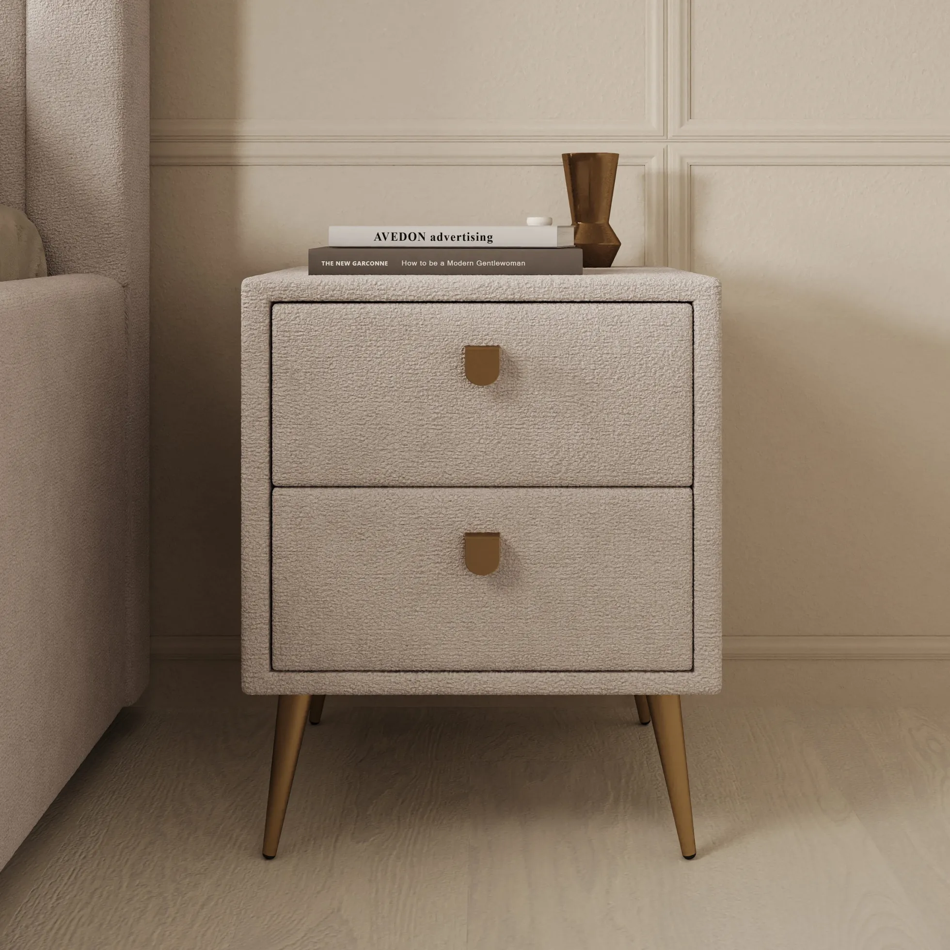 Bavira - Nachtkastje met lades - Stof beige - 41x41x54 cm