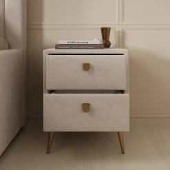 Bavira - Nachtkastje met lades - Stof beige - 41x41x54 cm