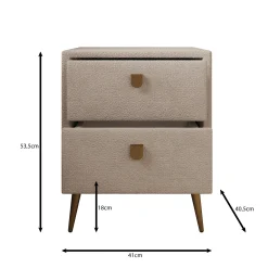 Bavira - Nachtkastje met lades - Stof beige - 41x41x54 cm