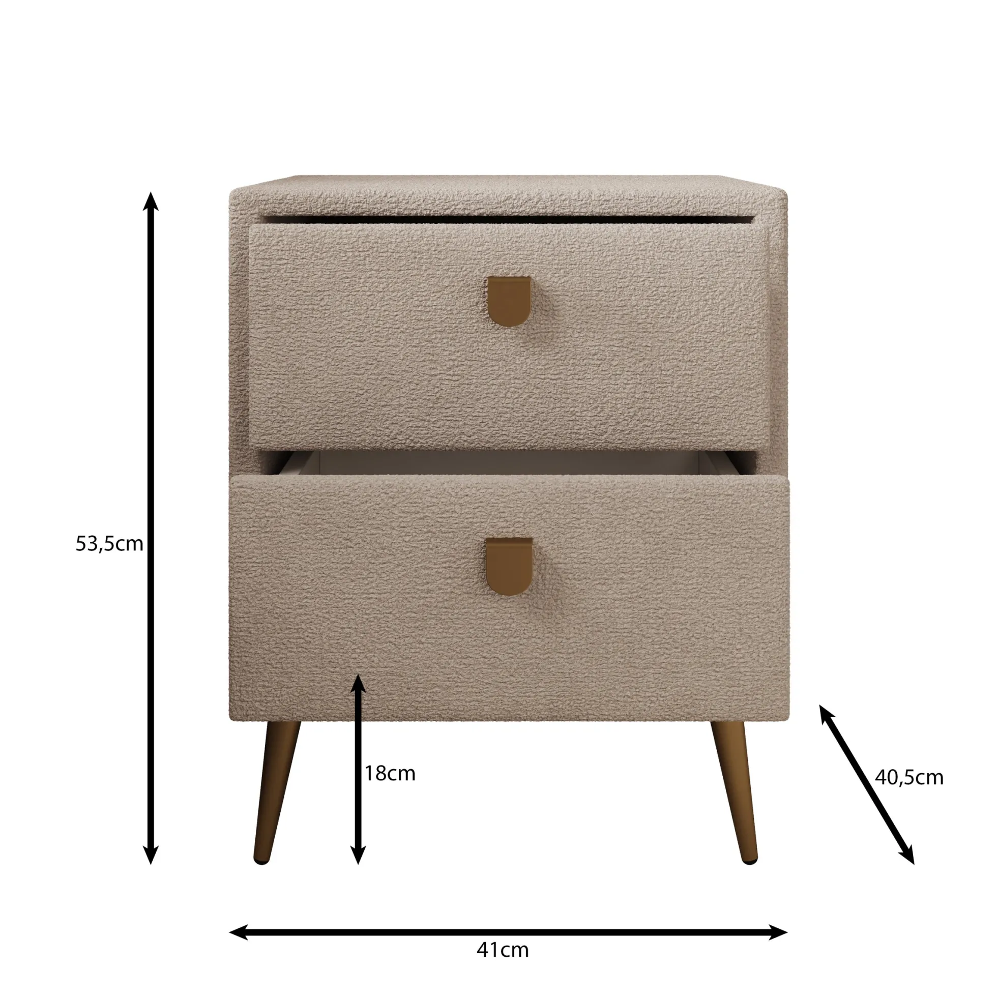 Bavira - Nachtkastje met lades - Stof beige - 41x41x54 cm