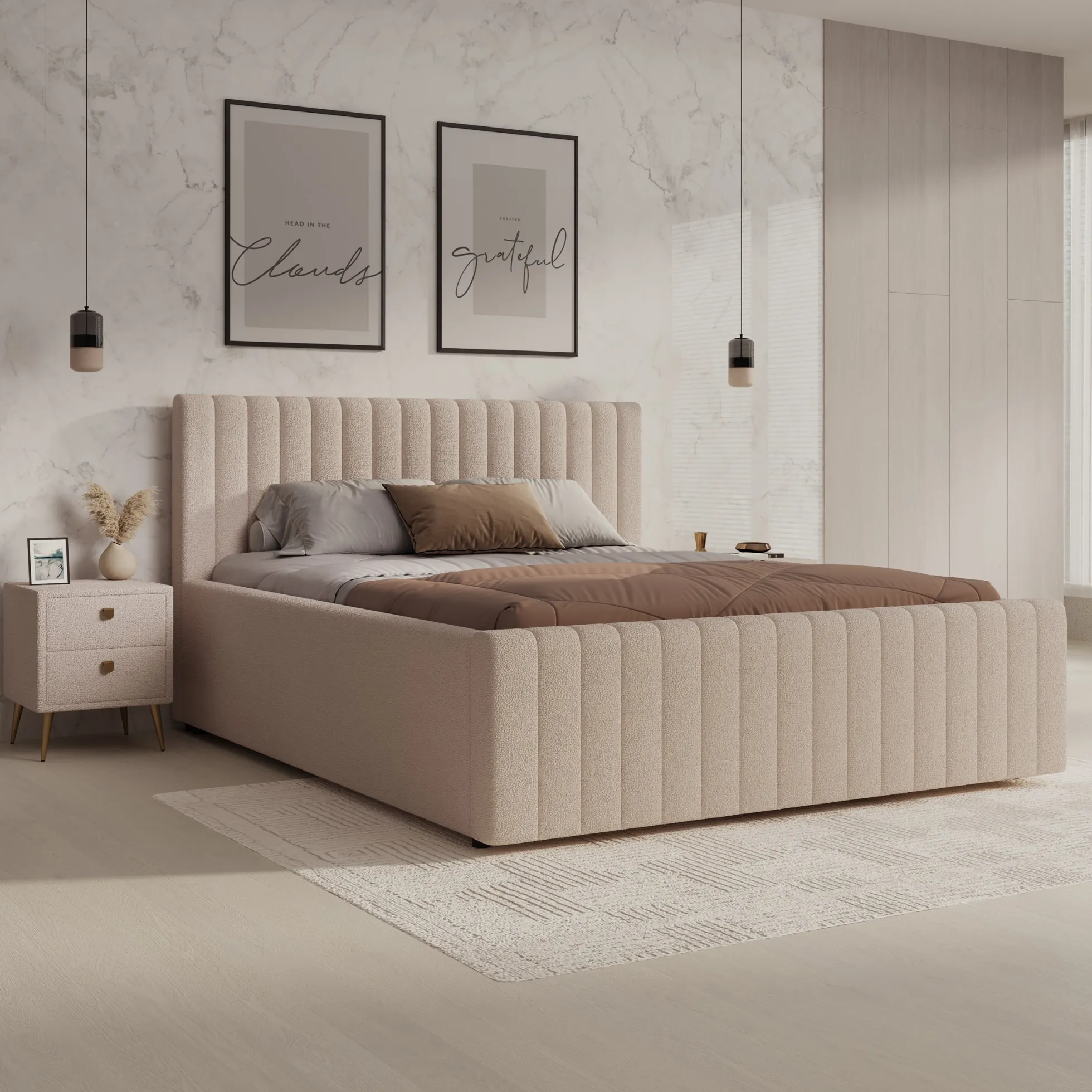 Bavira - Tweepersoonsbed - Stof beige - 160x200 cm