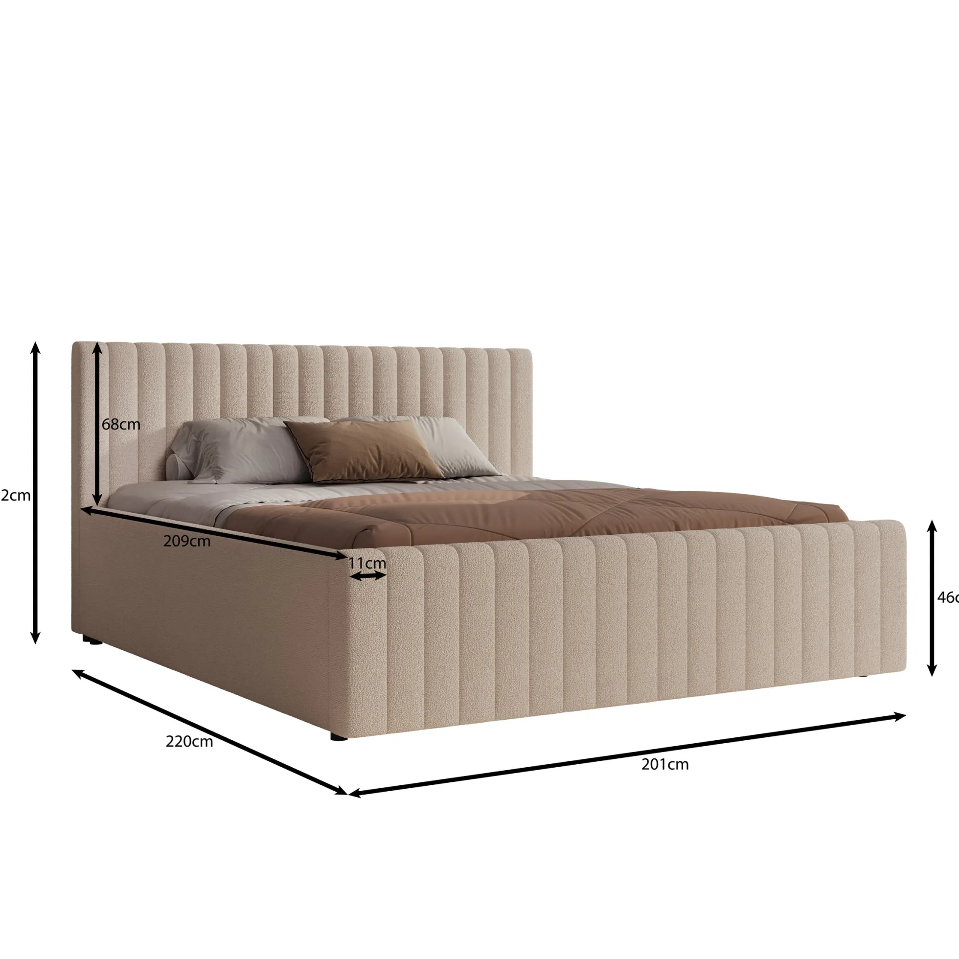 Bavira - Tweepersoonsbed - Stof beige - 180x200 cm