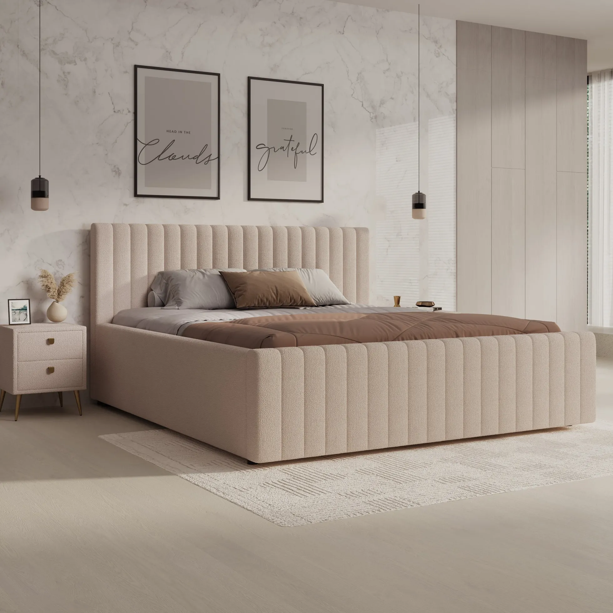 Bavira - Tweepersoonsbed - Stof beige - 180x200 cm