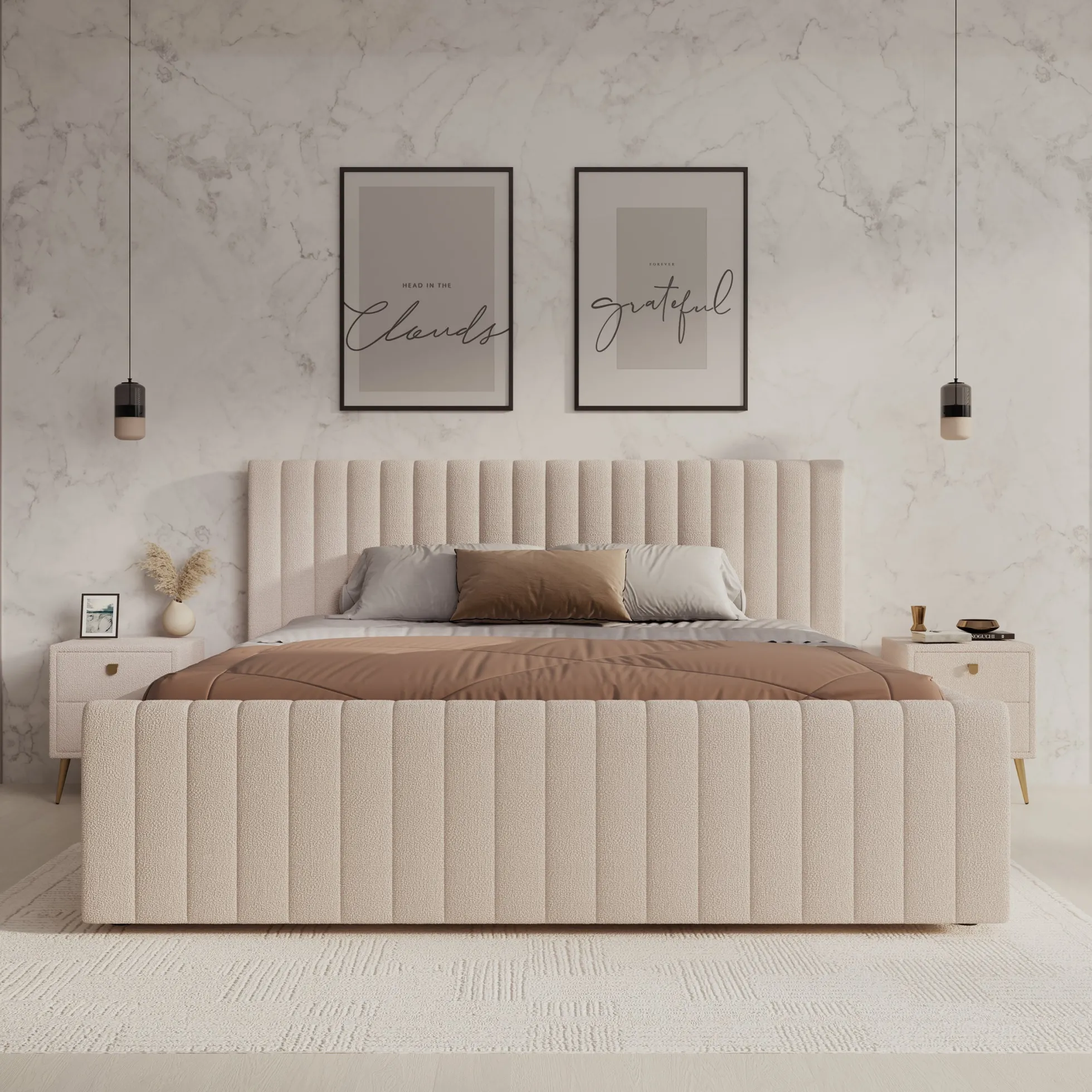 Bavira - Tweepersoonsbed met opbergruimte - Stof beige - 180x200 cm