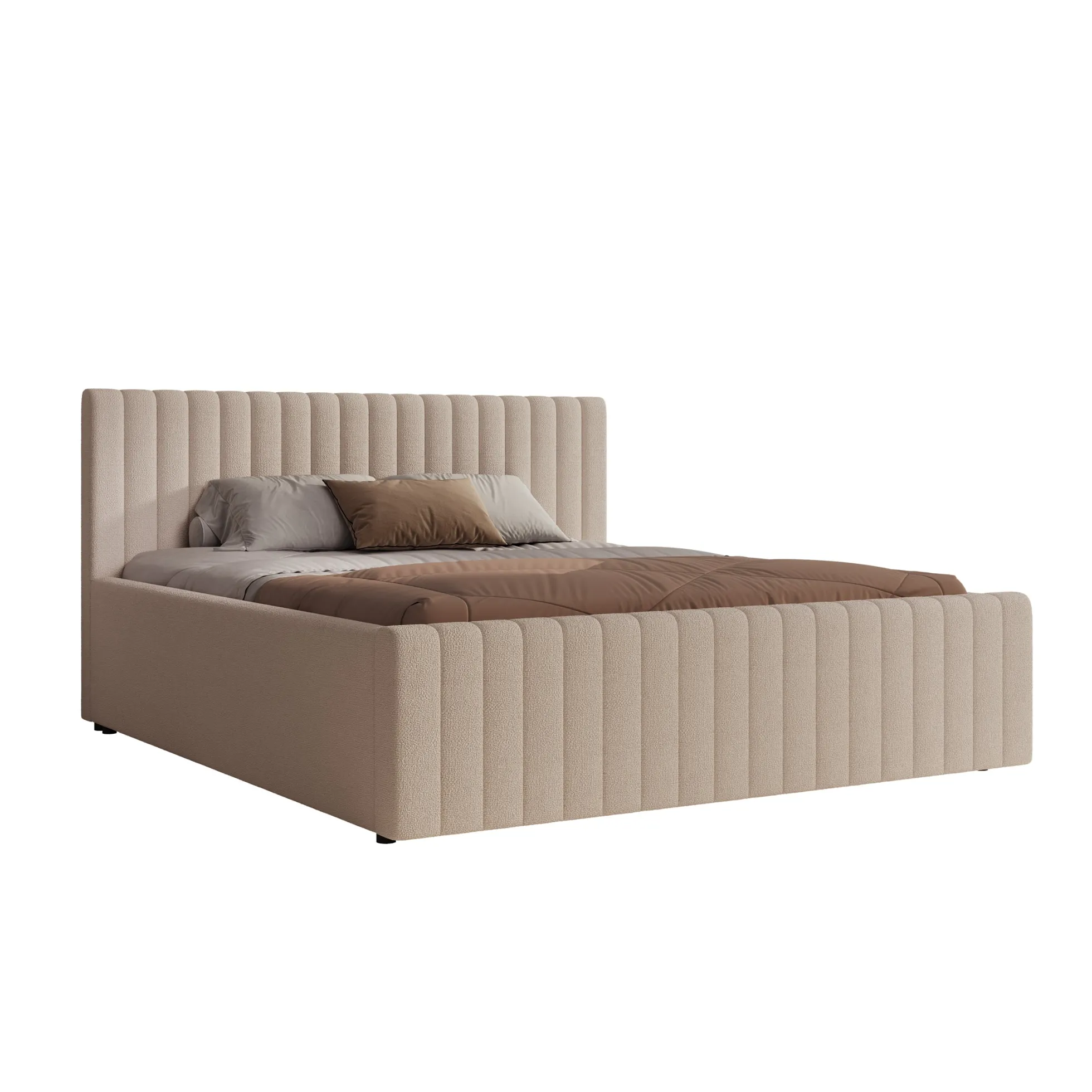 Bavira - Tweepersoonsbed met opbergruimte - Stof beige - 180x200 cm