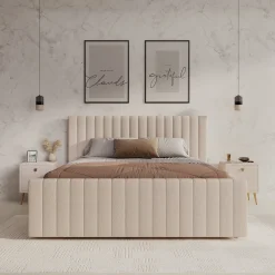 Bavira - Tweepersoonsbed met opbergruimte - Stof beige - 160x200 cm