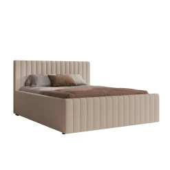 Bavira - Tweepersoonsbed met opbergruimte - Stof beige - 160x200 cm