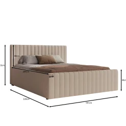 Bavira - Tweepersoonsbed met opbergruimte - Stof beige - 160x200 cm