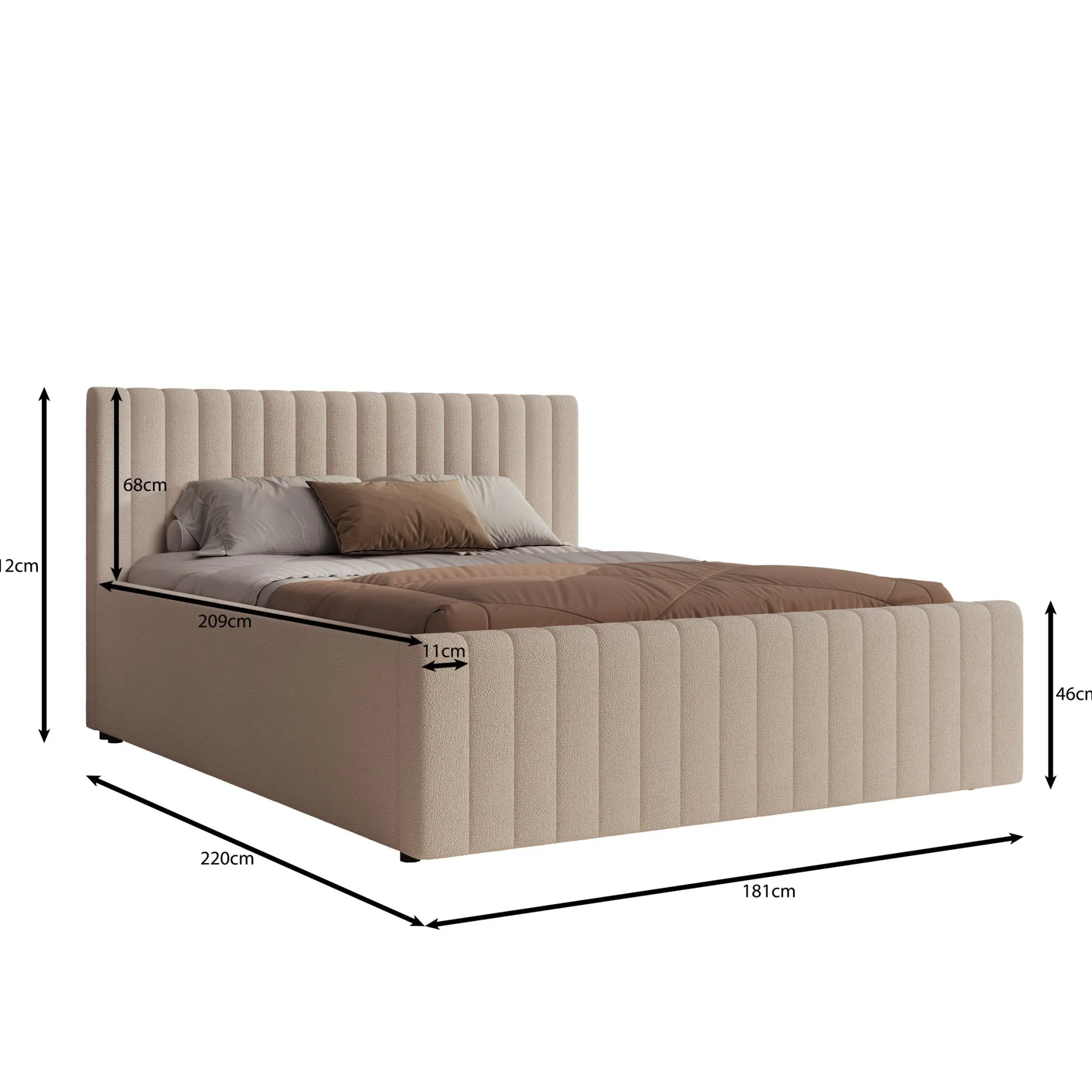 Bavira - Tweepersoonsbed met opbergruimte - Stof beige - 160x200 cm