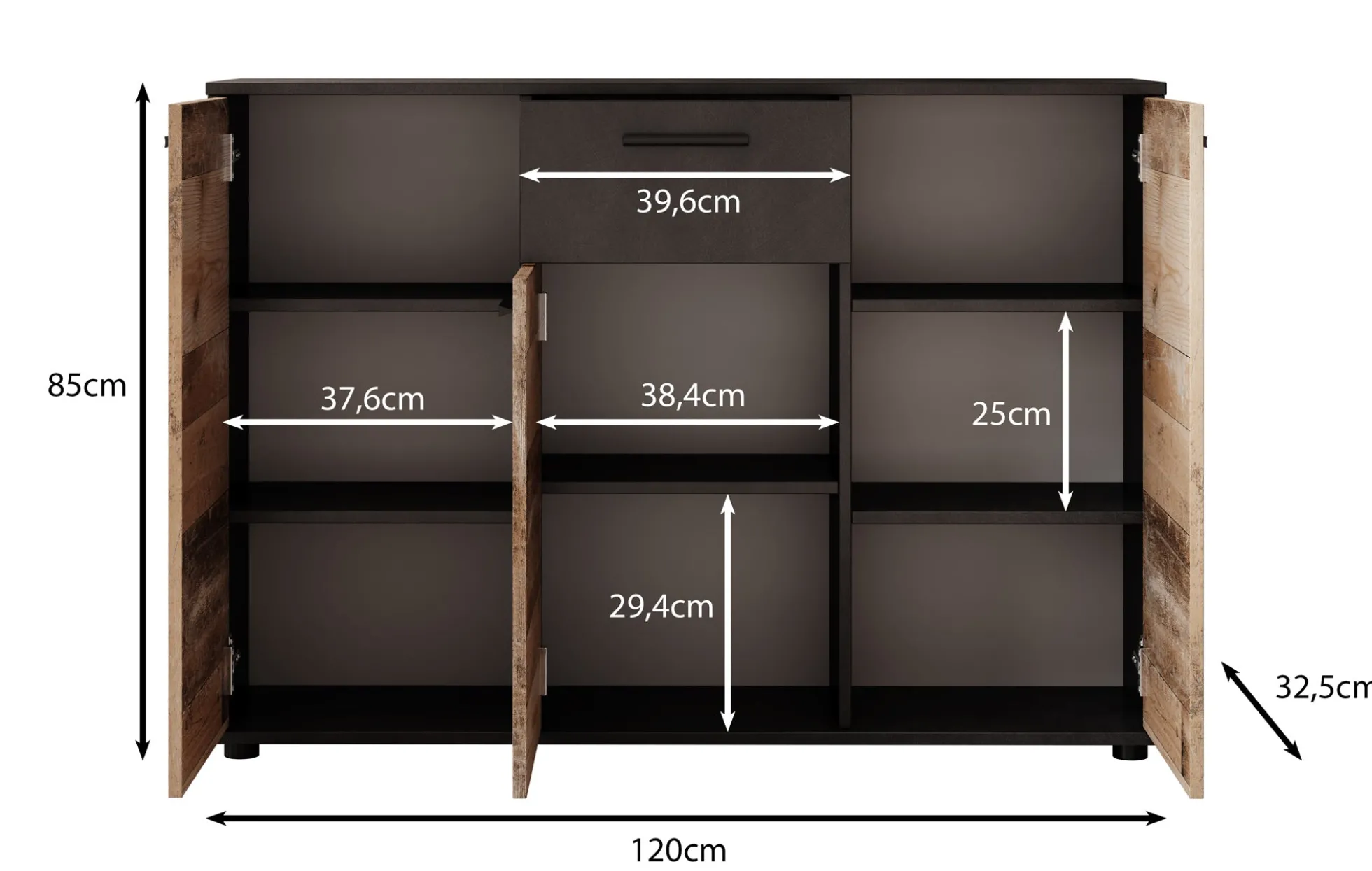 Bellini 2 - Dressoir - Donker/old wood - 120x33x85 cm