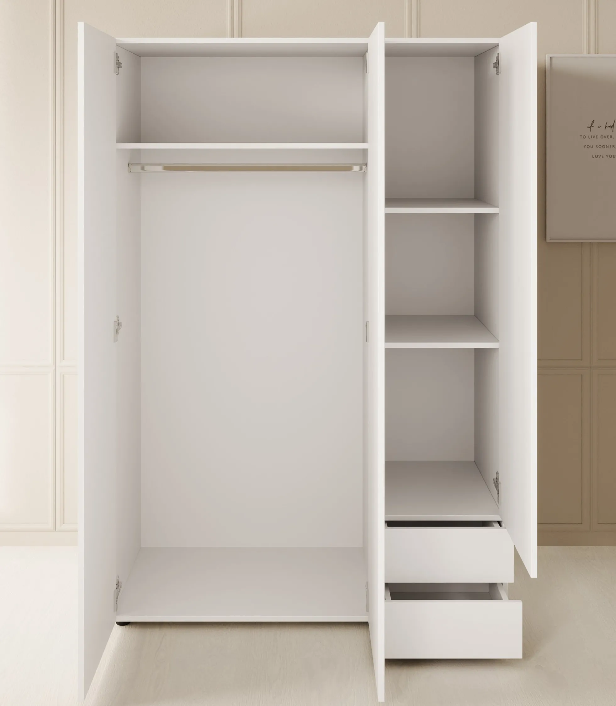 Bellini - Kledingkast 3-deurs - Wit - 120x51x177 cm