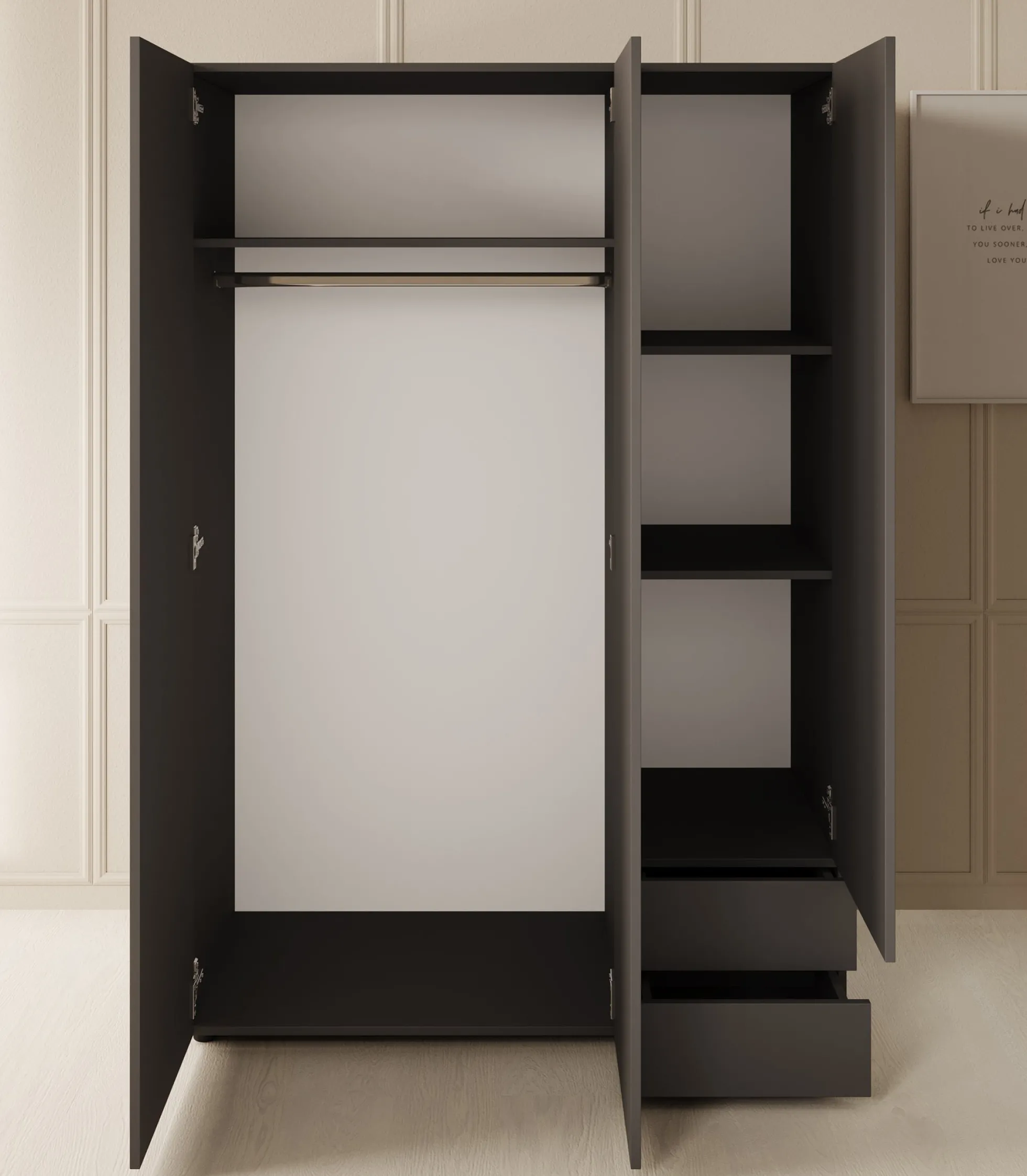 Bellini - Kledingkast 3-deurs - Antraciet - 120x51x177 cm