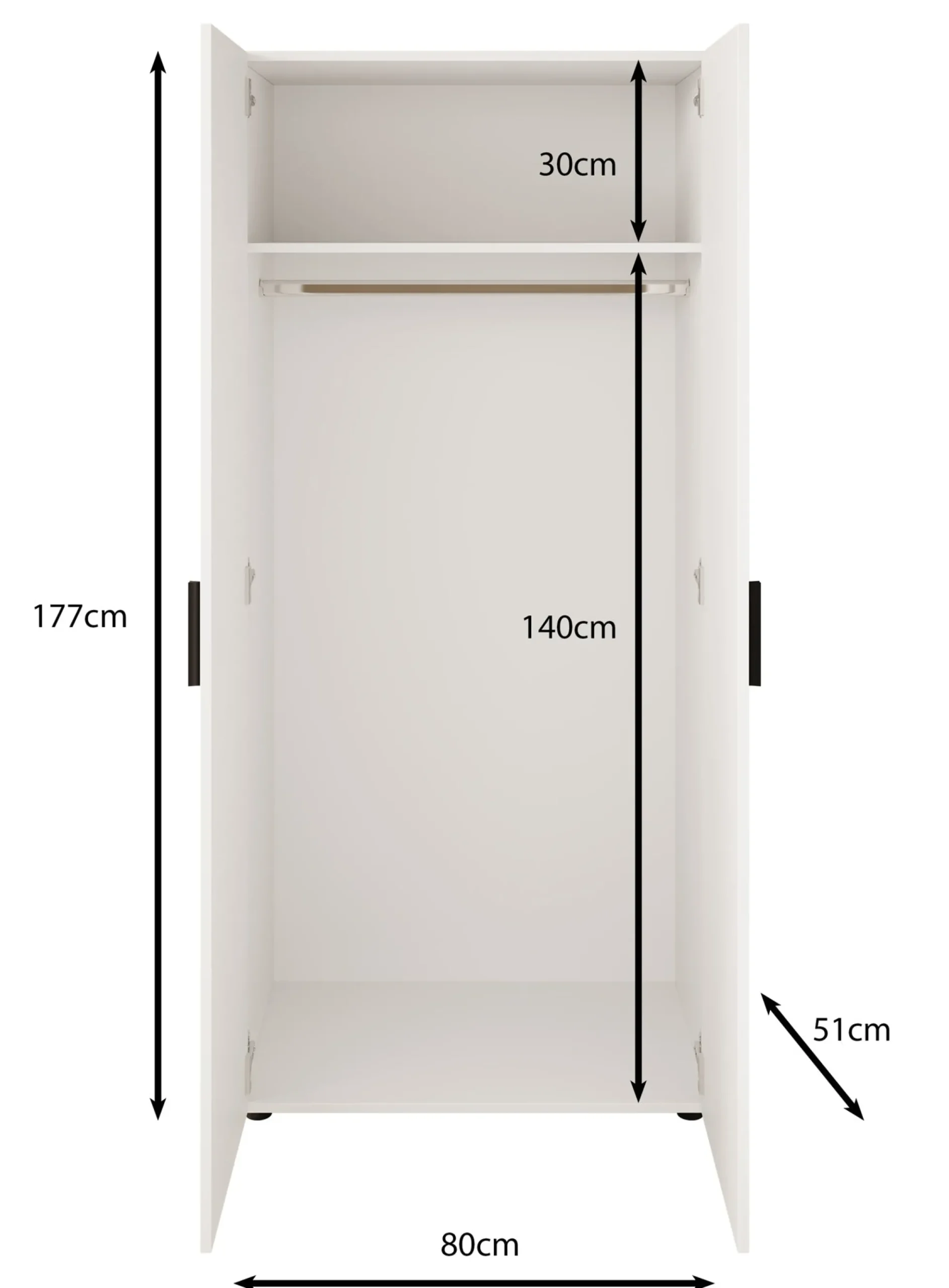 Bellini - Kledingkast 2-deurs - Wit - 80x51x177 cm