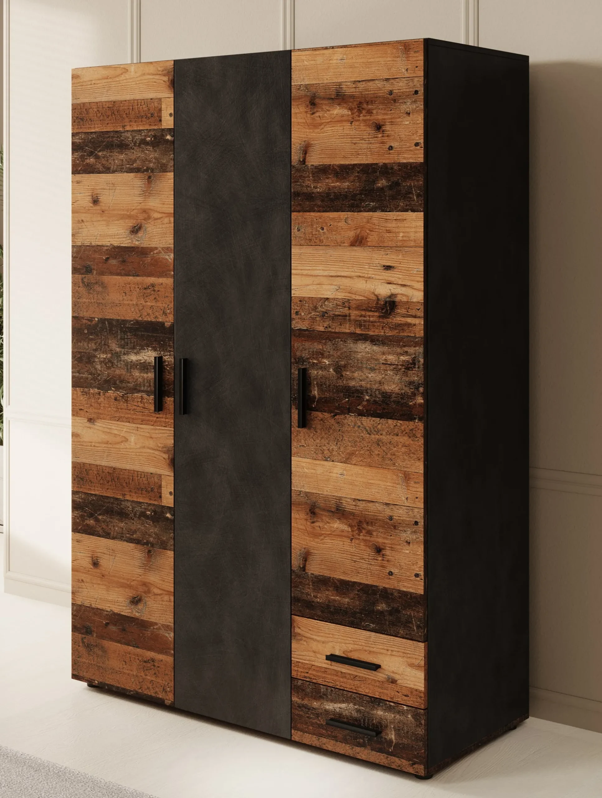 Bellini - Kledingkast 3-deurs - Donker old wood - 120x51x177 cm