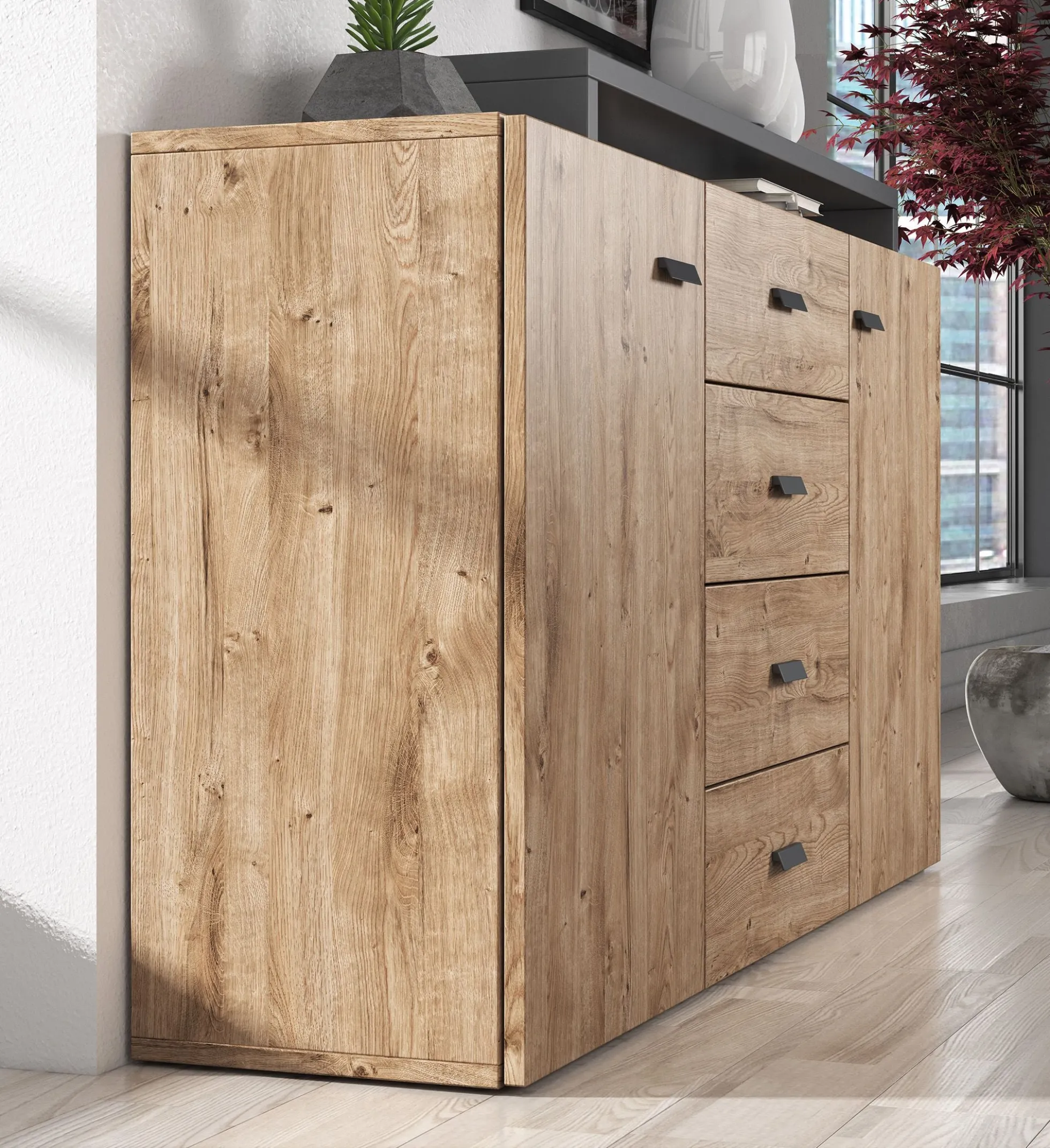 Bello - Dressoir - Eiken/antraciet - 180x38x80 cm