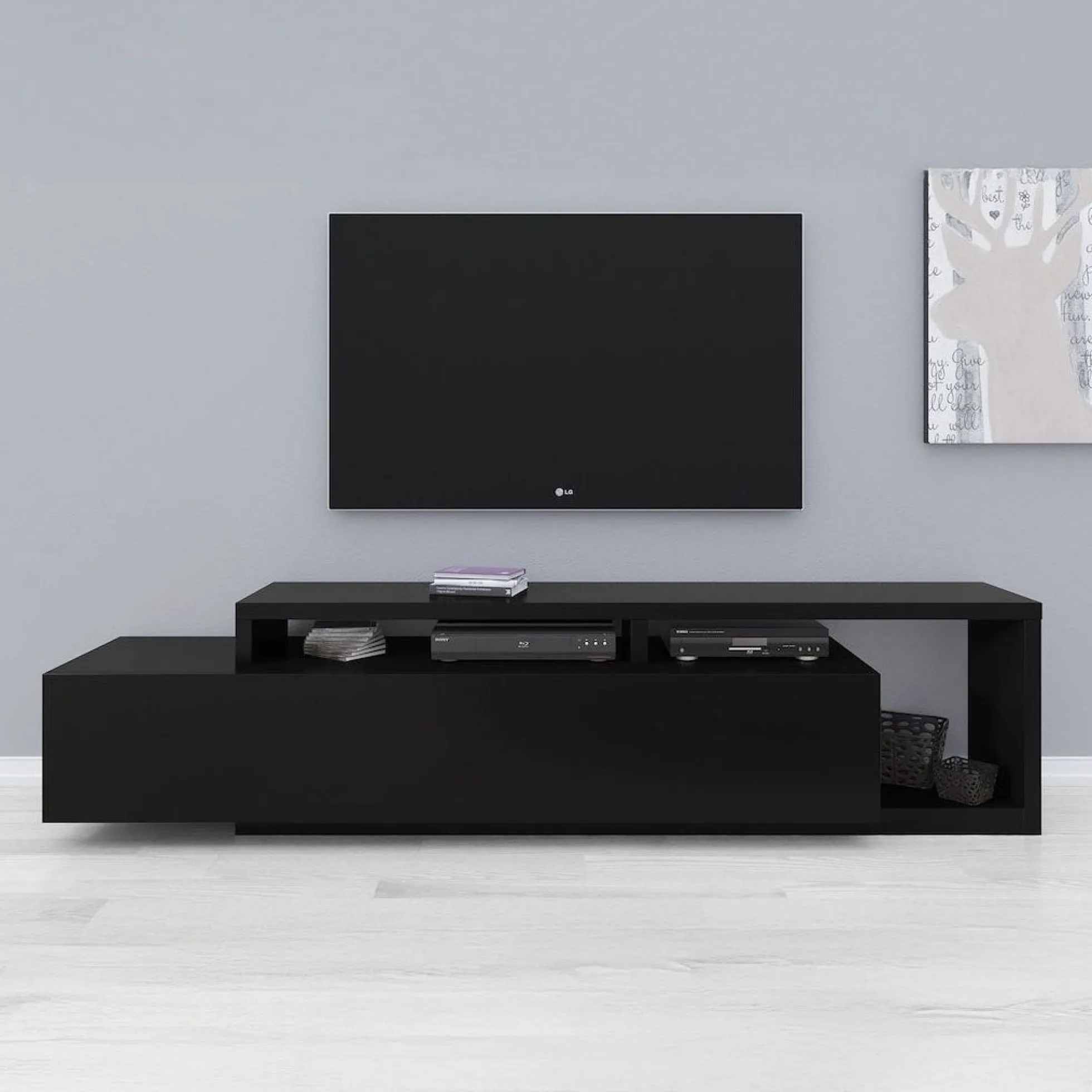 Bello - TV-Meubel - met lade - Mat zwart - 219x45x52 cm