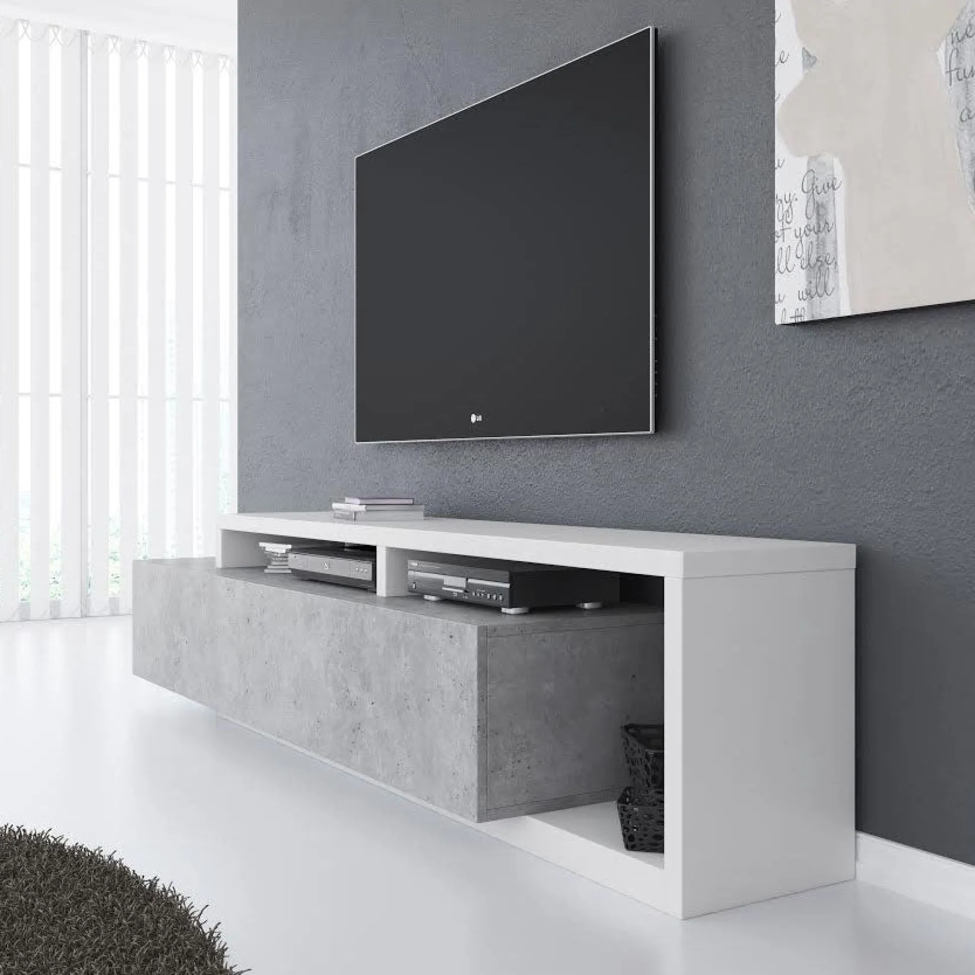 Bello - TV-Meubel met lade - Beton/wit - 219x45x52 cm
