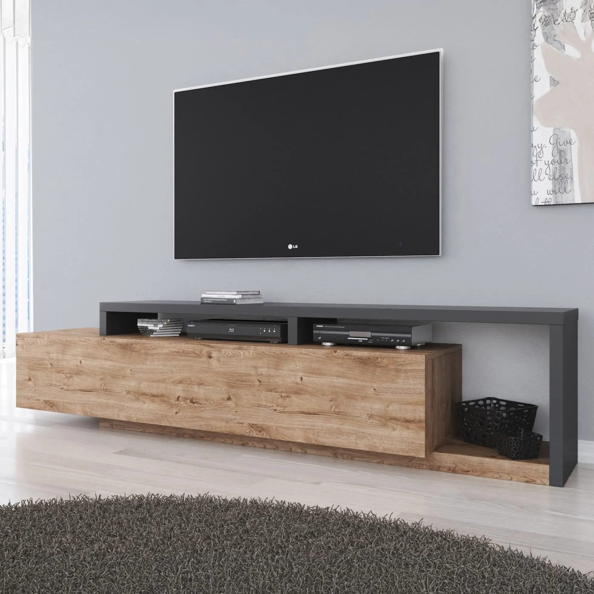 Bello - TV-Meubel met lade - Eiken/antraciet - 219x45x52 cm