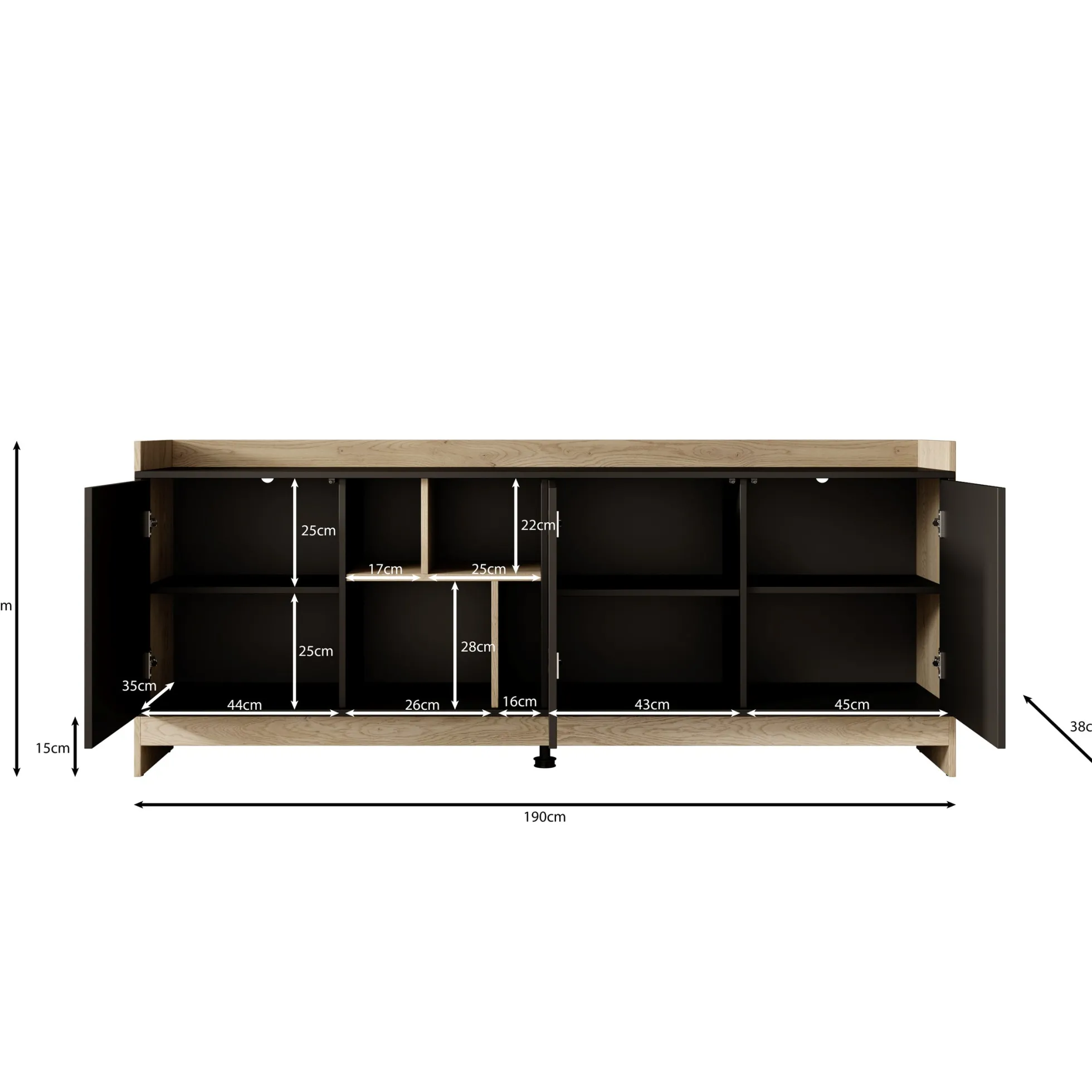 Benz - Dressoir - Zwart - 190x38x78 cm