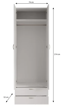 Bernd - Kledingkast - Wit - 74x52x214 cm