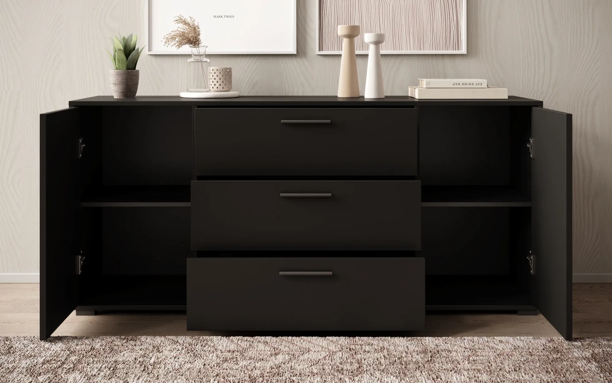 Betty - Dressoir - Zwart - 150x40x68 cm