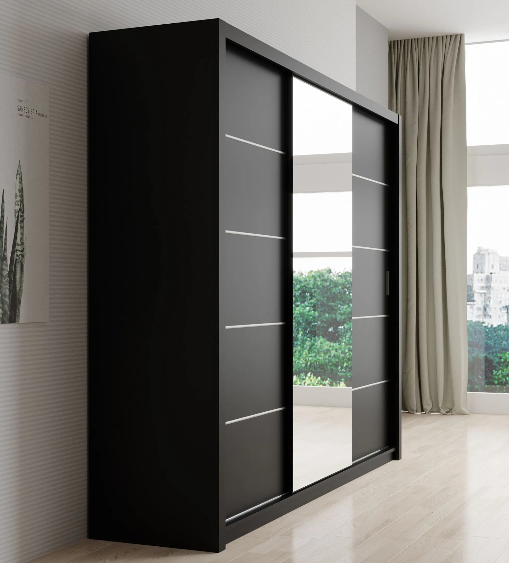 Blake - Kledingkast met schuifdeuren - Zwart - 250x62x215 cm